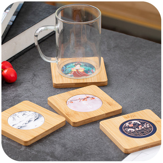 Bamboo Ceramic Combo Coaster MOQ 50 - Natural