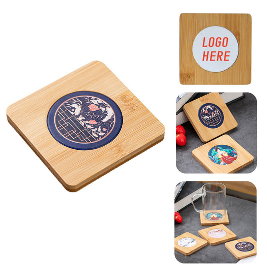 Bamboo Ceramic Combo Coaster MOQ 50 - Natural