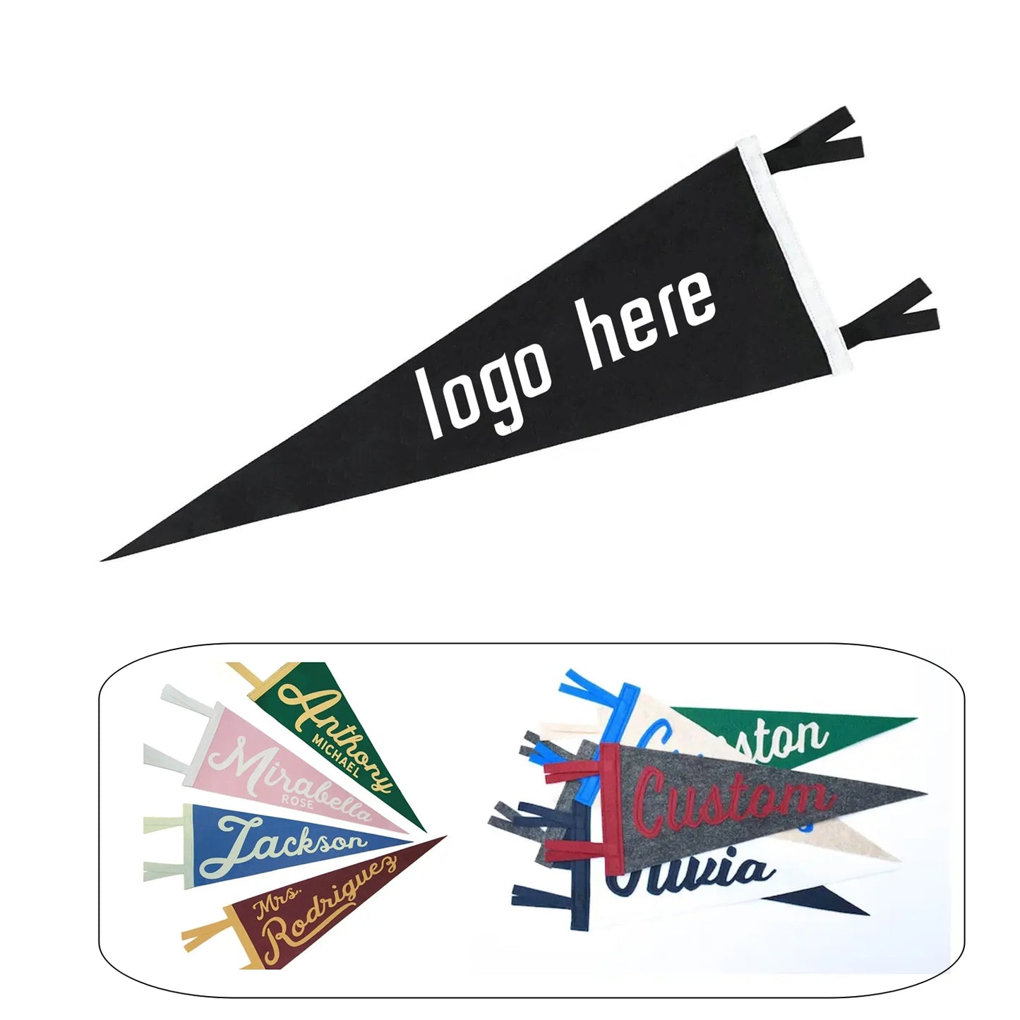 Full Color Felt Pennant Triangle Flags - Black