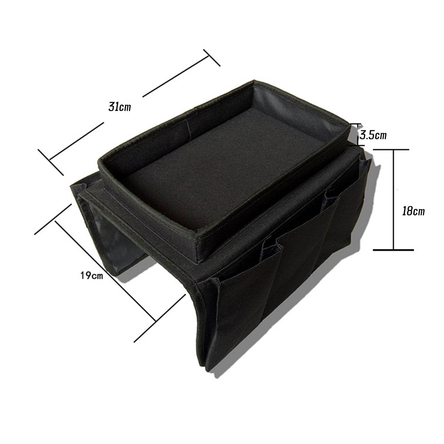 Sofa Armrest Organizer with Cup Holder Tray - Black