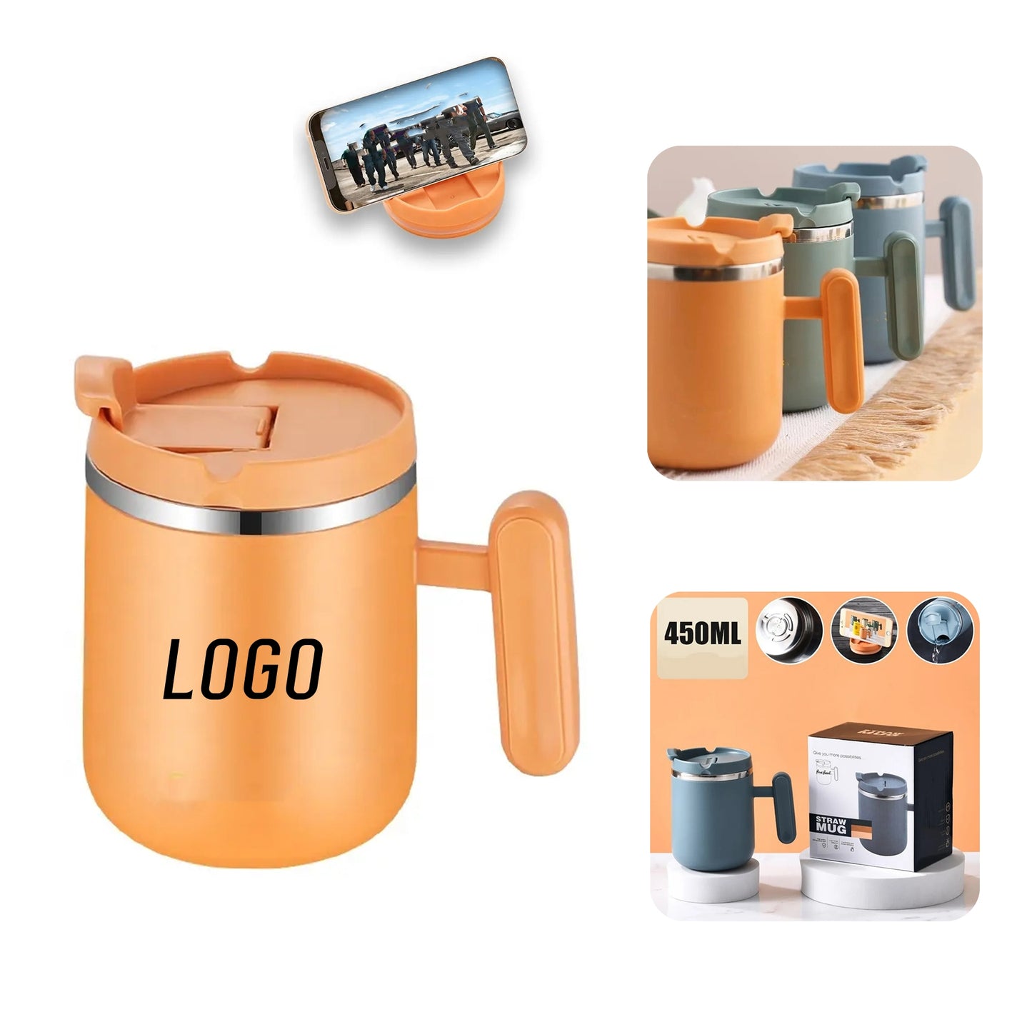 16oz Vacuum Insulated Coffee Mug with Handle and Lid - Gray
