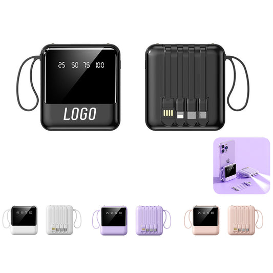 10000mAh LED Power Bank 4 Cabels - Black