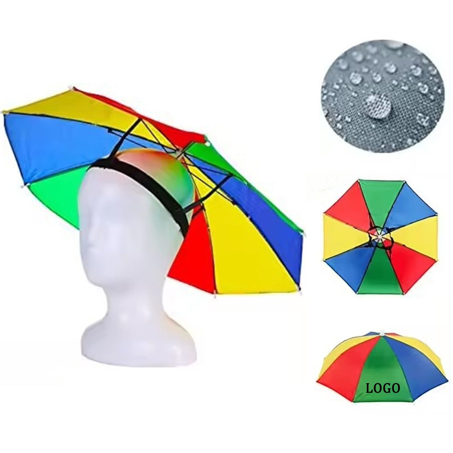 Hands Free Fishing Umbrella Hats - Rainbow