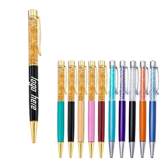 Tiny Crystal Metal Pen - Gold-Cyan