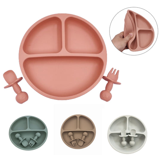 Silicone Divided Suction Plates Set For Baby - White