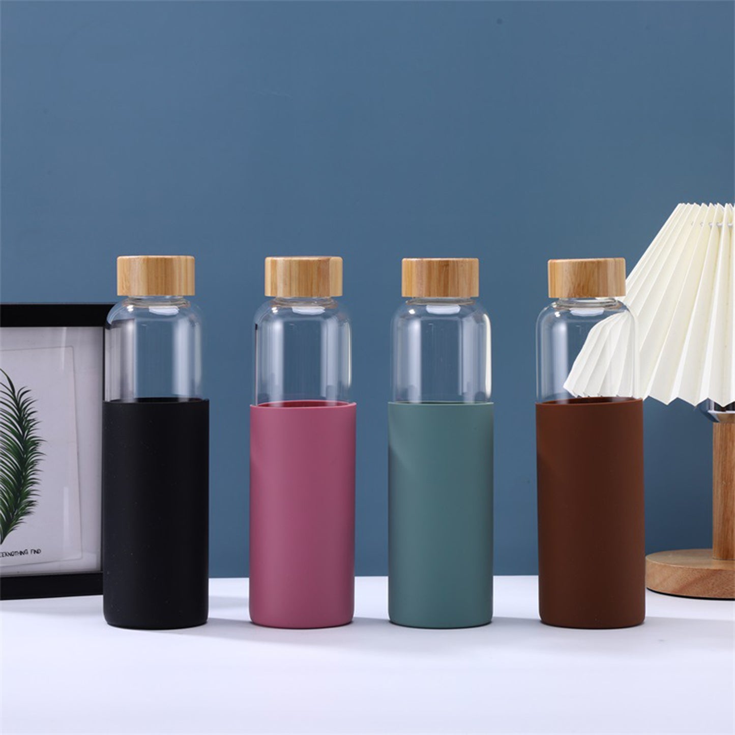 16 oz Botanical Glass Bottle w/ Bamboo Lid