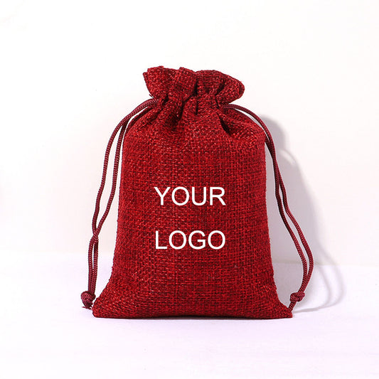 Burlap Drawstring Bag - Blue