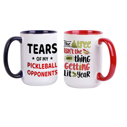 15oz White Ceramic Mug - Blue