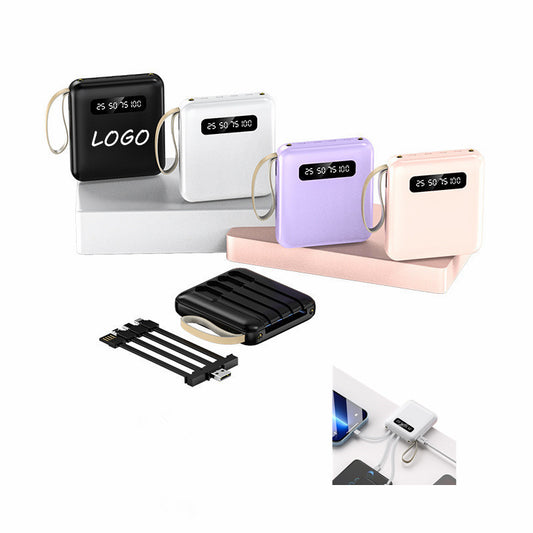 10,000mAh Power Bank with Built-In Charge Cables - Black