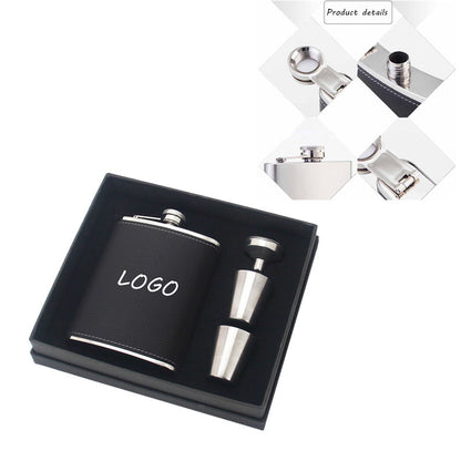 7 oz Stainless Steel Wine Pot With PU Cover Set - Black