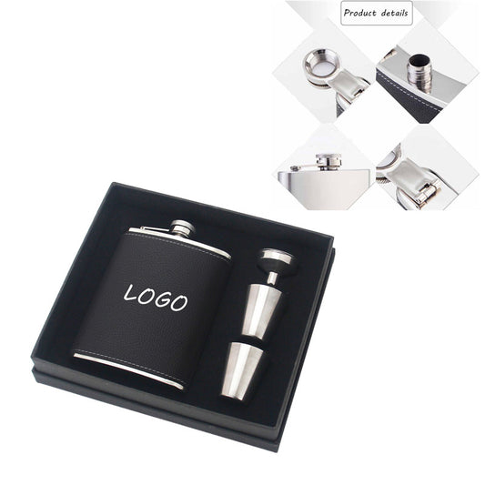 7 oz Stainless Steel Wine Pot With PU Cover Set - Black