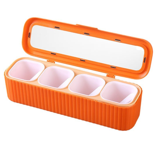 Multi-Compartment Salt Box : 4 Sections with Spoon for Organized Seasoning - Blue