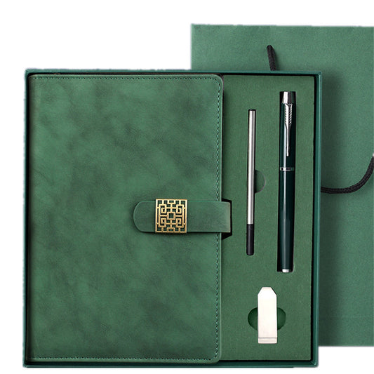 Business Notebook A5 Notepad Imitation Leather PU Office Diary Signature Pen Set Gift Box - Red