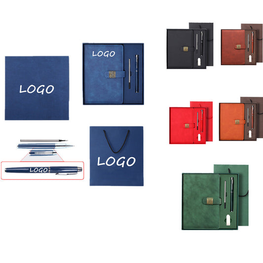 Business Notebook A5 Notepad Imitation Leather PU Office Diary Signature Pen Set Gift Box - Red