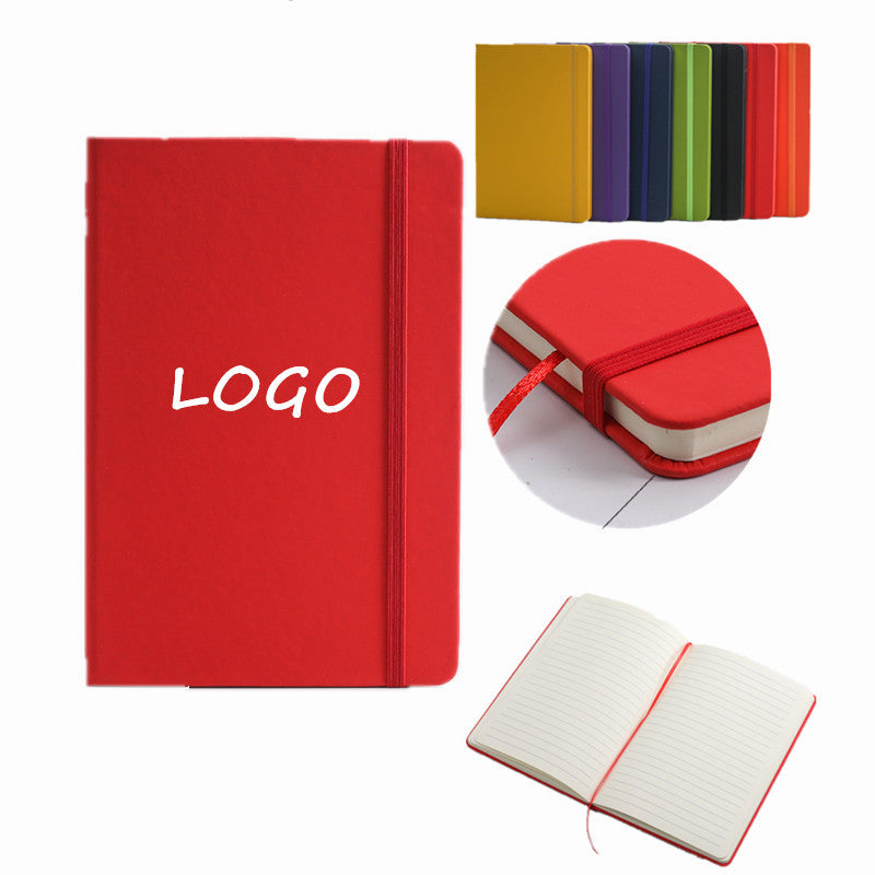 A5 Medium-sized PU Hardcover Notebook Journal With Ribbon Bookmark &amp; Elastic Closure - Red