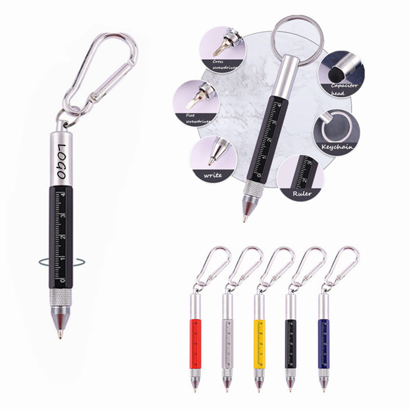 Screwdriver Ruler Stylus Pen w/Carabiner - Black