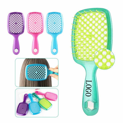 Hollow Out Hair Brush Scalp Massage Comb With Black Grip For Dry &amp; Wet Hair - Sky Blue