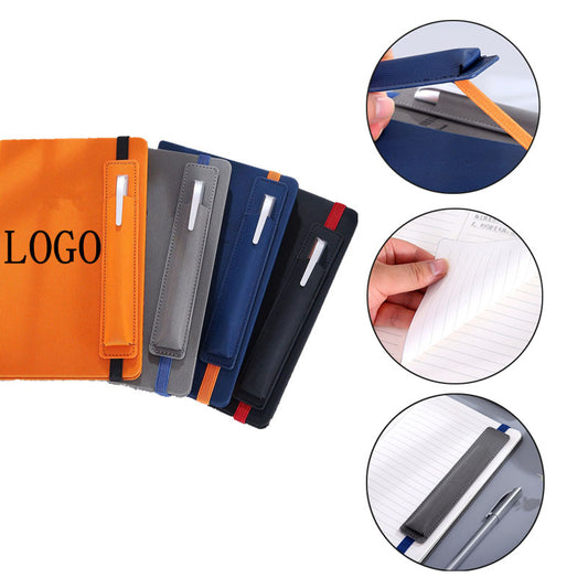 A hardcover notebook with a pencil case in the office - Blue