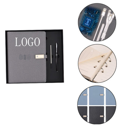 3 in 1 8000 mAh Wireless Power Bank A5 Notebook Gift Set - Gray