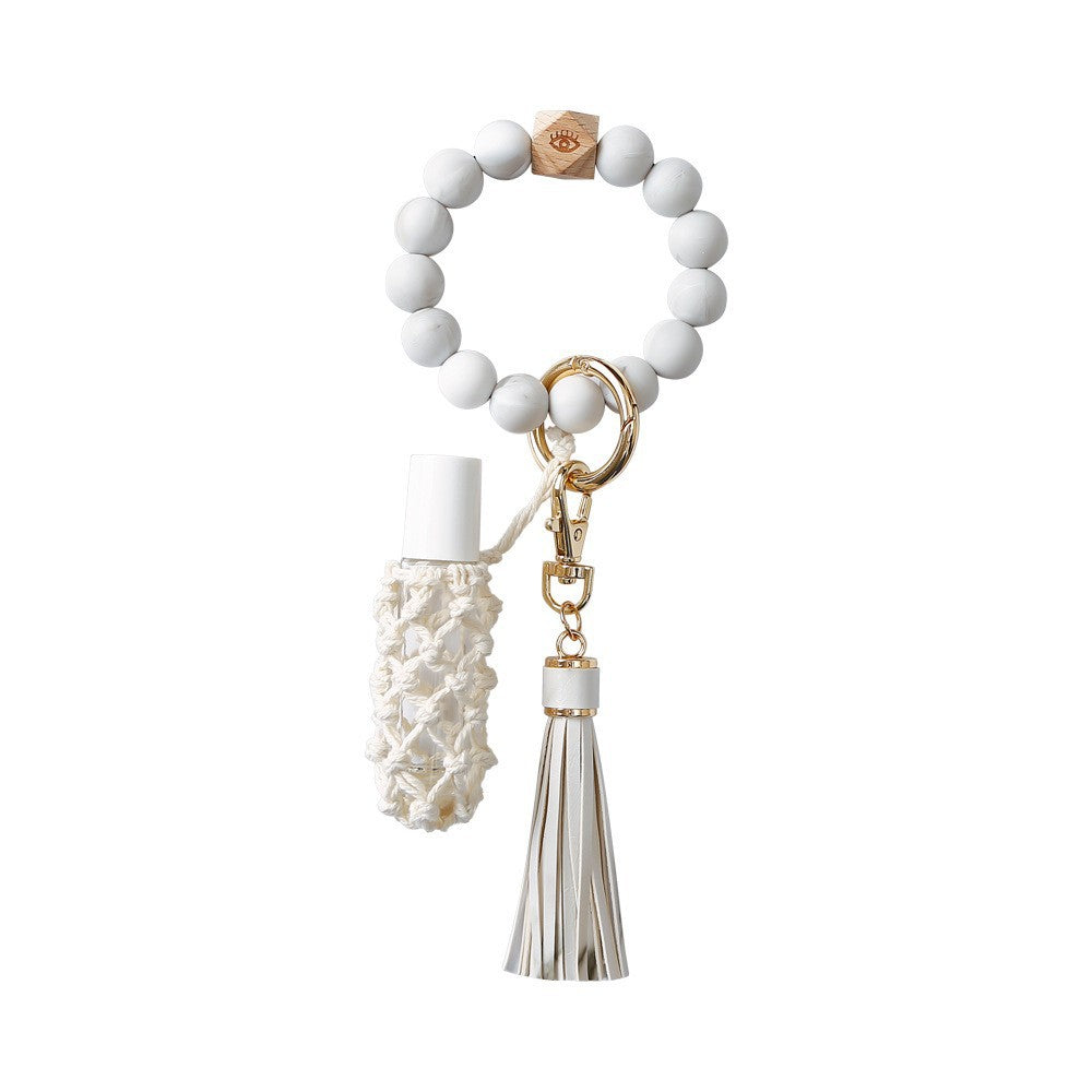 Fashion Silicone Bead Bracelet With Tasseled Keychain - Yellow