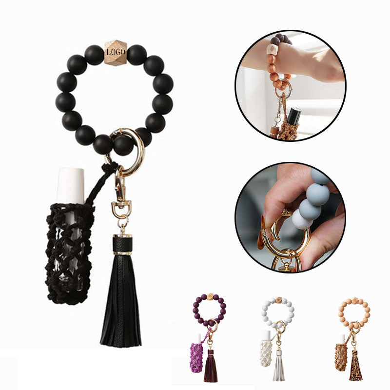 Fashion Silicone Bead Bracelet With Tasseled Keychain - Yellow