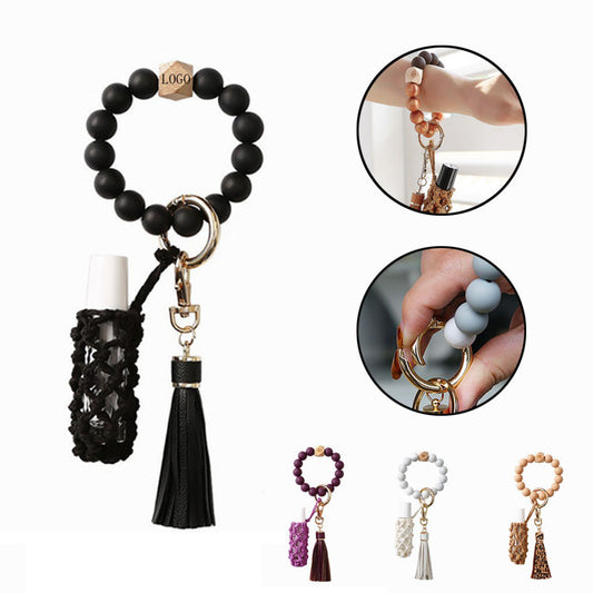 Fashion Silicone Bead Bracelet With Tasseled Keychain - Yellow
