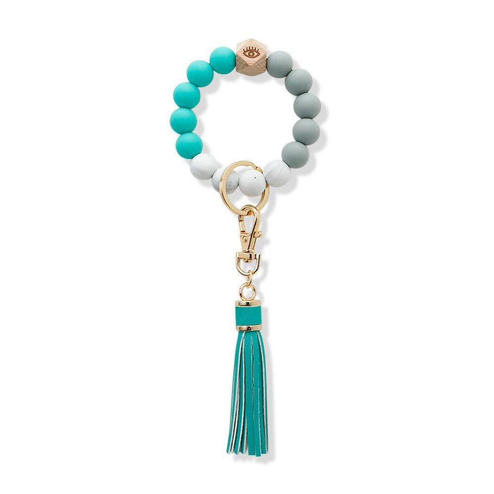 Fashion Silicone Bead Bracelet With Tasseled Keychain - Yellow