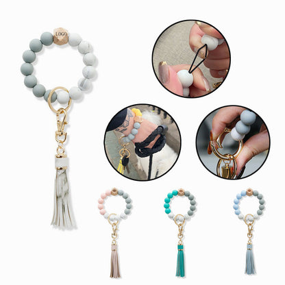 Fashion Silicone Bead Bracelet With Tasseled Keychain - Yellow