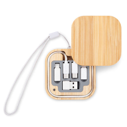 Round Bamboo Multi-Function Data Cable Storage Box - Wood color