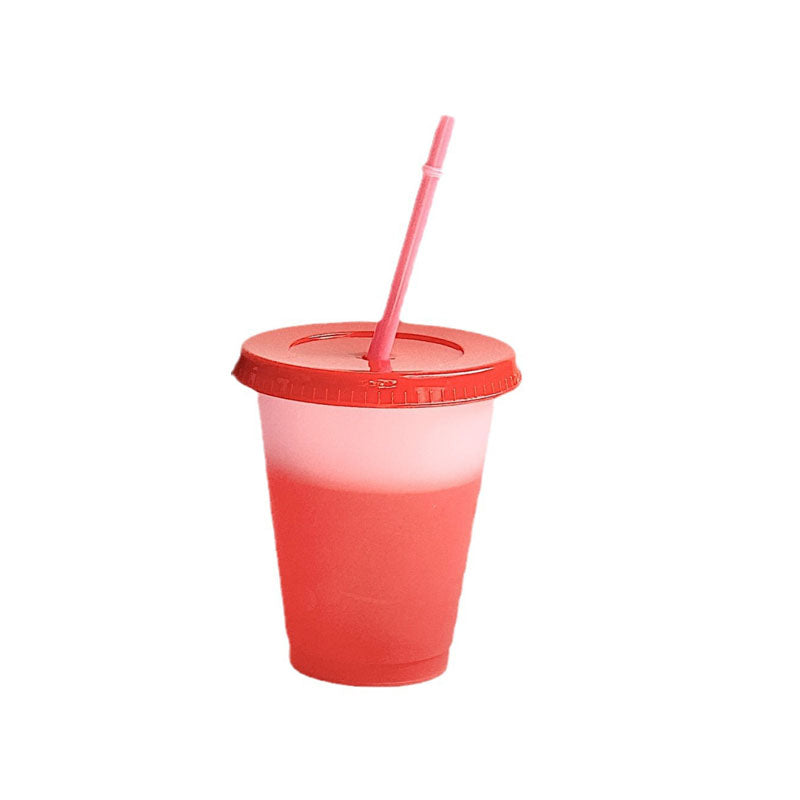 16oz PP Plastic Reusable Color Changing Cup Summer Cold Drinks Tumbler With Lid &amp; Straw