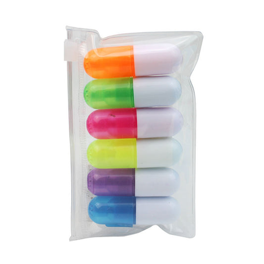 6 Pcs Mini Pill Shaped Highlighter Set