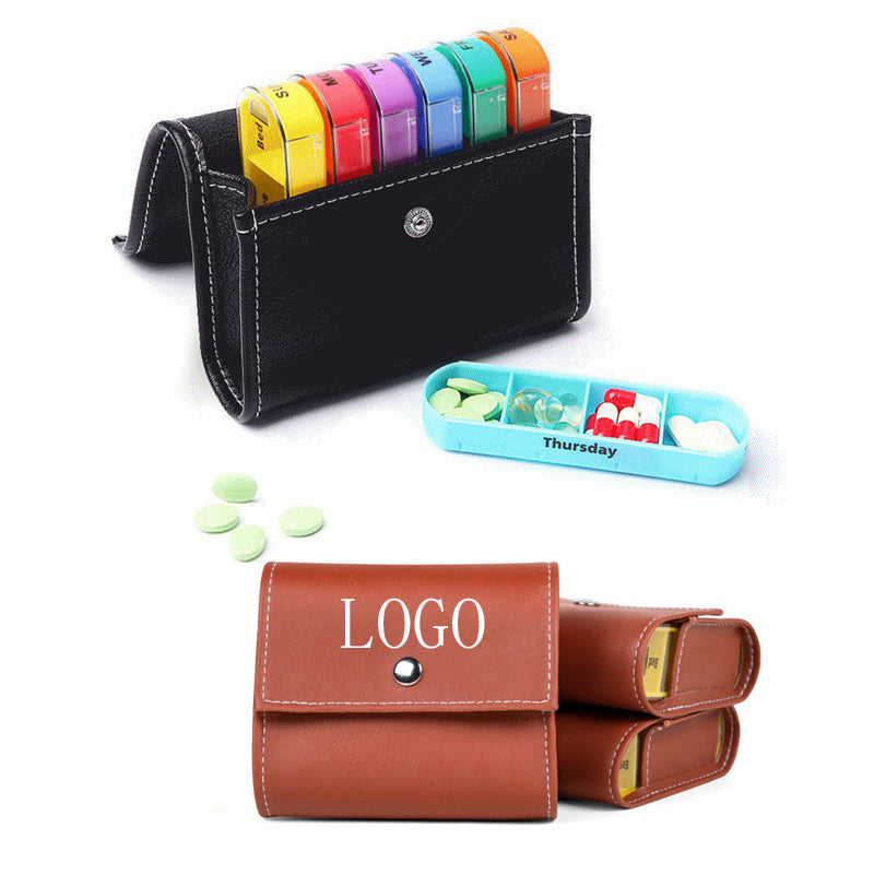 Weekly 7 Day Pill Box w/PU Leather Bag