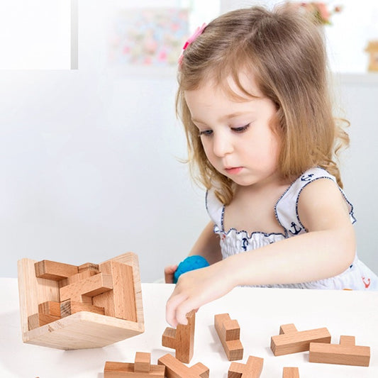 3D Wooden Brain Teaser Puzzle Cube image 0