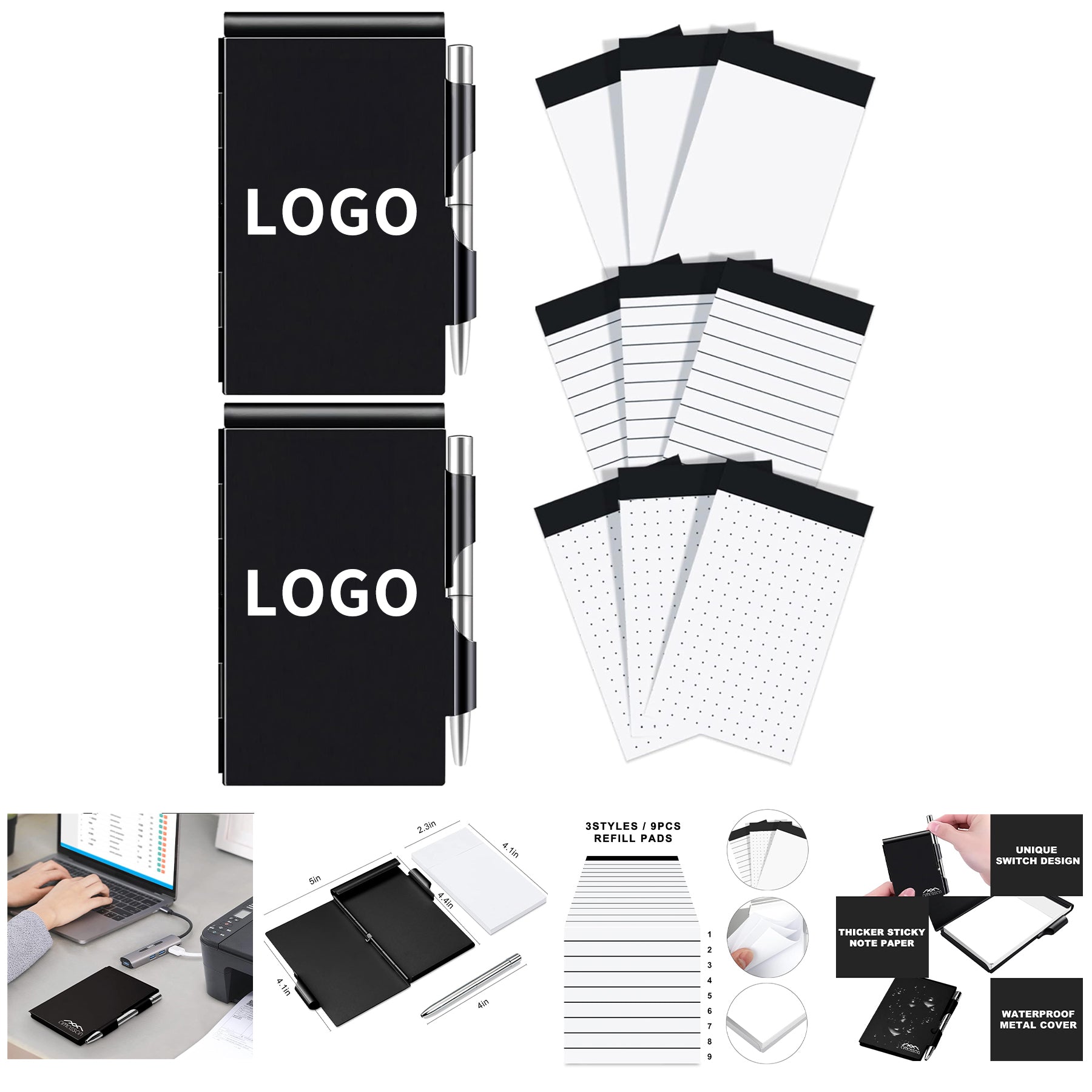 Metal Pocket 60-Page Sheets Notebook Holder with Pen Set image 1