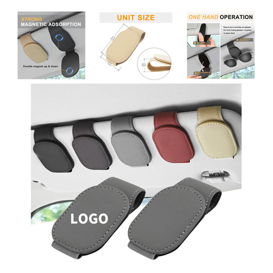 Full Leather Magnetic Sunglass Holder Visor Sunglasses Holder Clip image 1