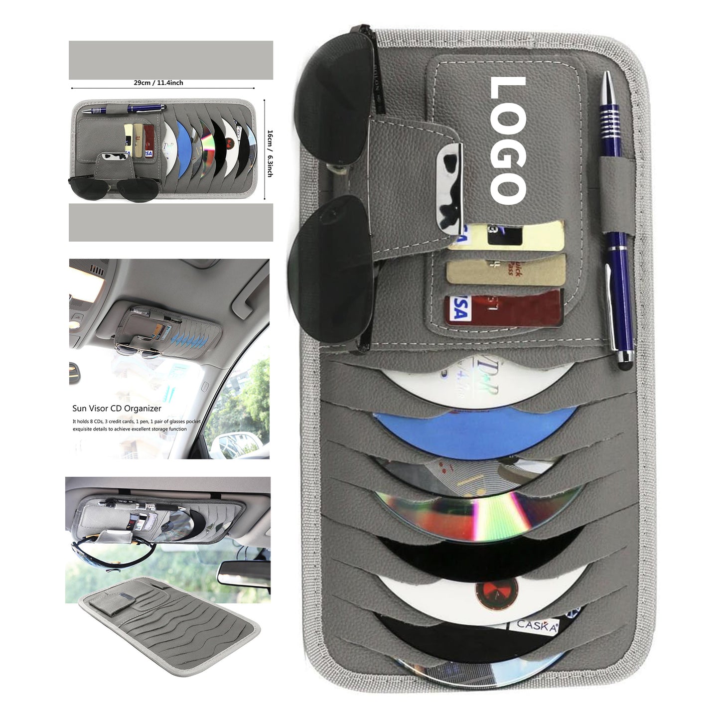 11.4" x 6.3" Pu Leather Car Universal Sun Visor Organizer Pocket Storage Pouch image 1