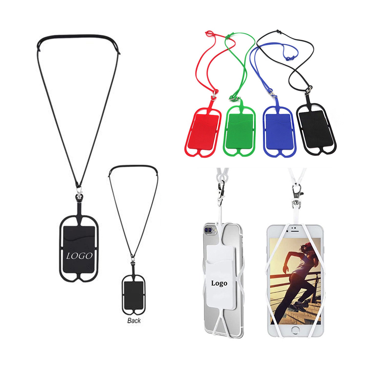 Neck Phone Holder w/Card Pocket and Silicone Neck Strap image 0