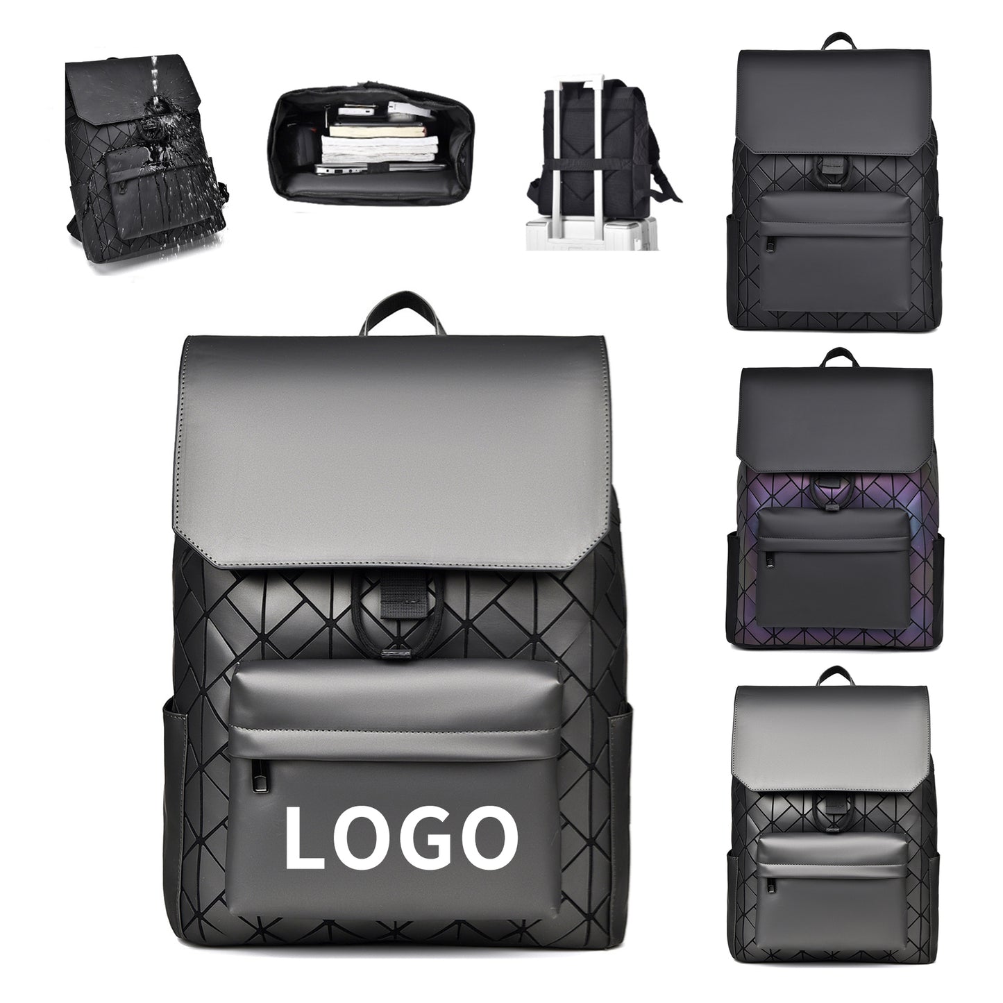 Geometric Design High-Density Nylon Backpack image 0