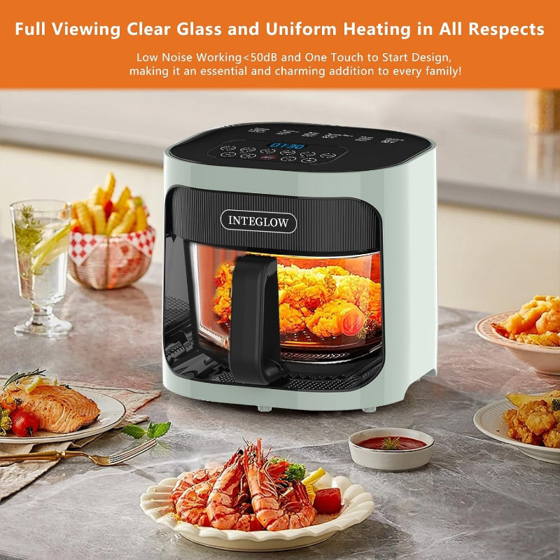 INTEGLOW Glass Air Fryer, 4.5QT with Transparent Fry Bowl, Circulating Heating, Temperature Control